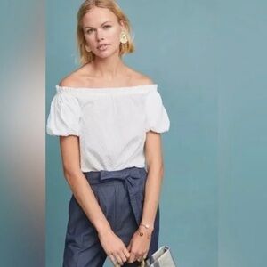 Maeve by Anthropologie Textured Polka Dot Top with Elasticized Neckline